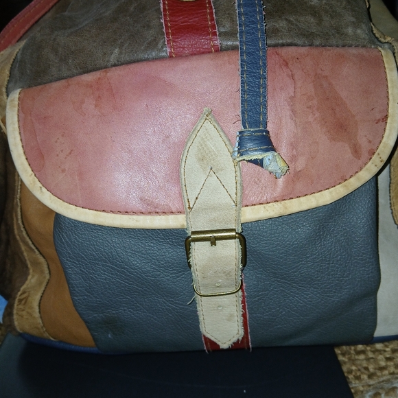 Vintage Patchwork Leather Large Backpack - Waterspots - Picture 4 of 9